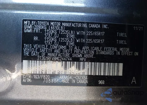 2021 Toyota Rav4 Le from USA, damaged, VIN 2T3G1RFV8MC244744